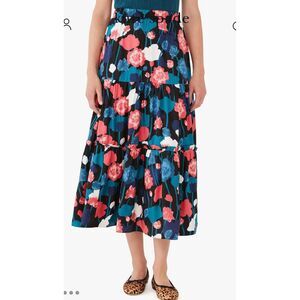 Kate Spade New York Floral Tiered Midi Skirt Colorful Flowers Size‎ L